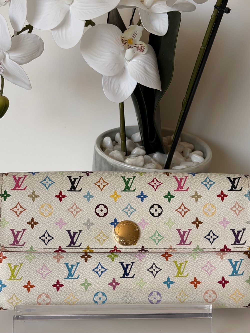 Louis Vuitton Multicolor Murakami Sarah Wallet White Monogram Full Set